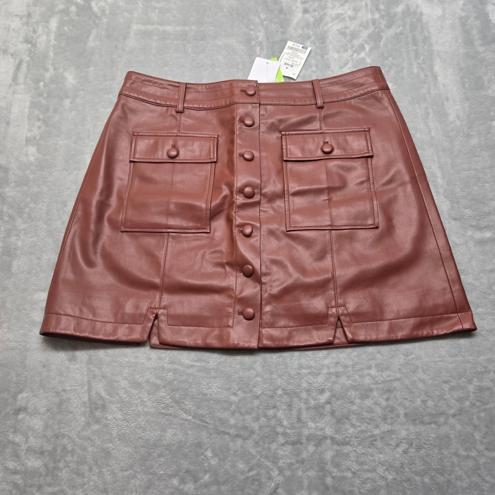 Sam Edelman Henna Faux Leather Button Front Mini Skirt XL JSEB0007-HNA Brown
